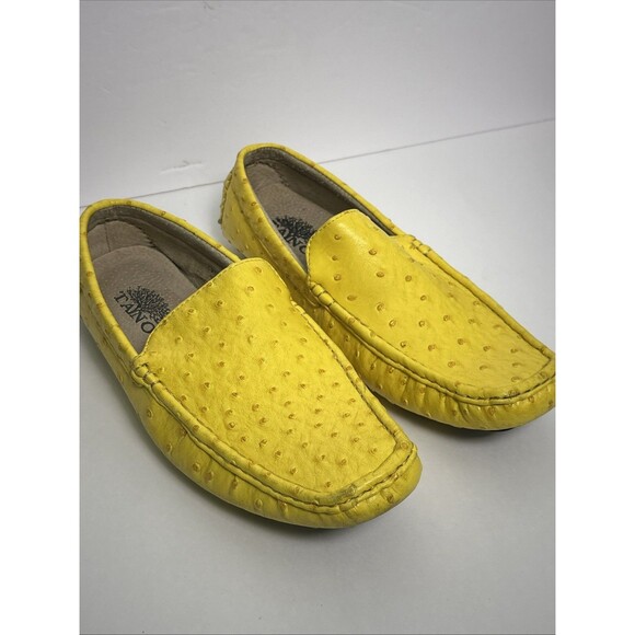 Taino Yellow Ostrich Embossed Leather Slip On Loafer Shoes Inner Sole Sz 11 Mens
